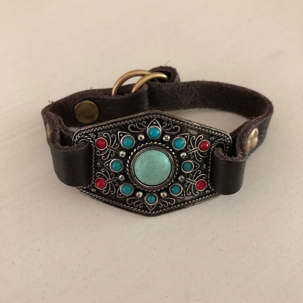 Lucky brand silver with leather band bracelet